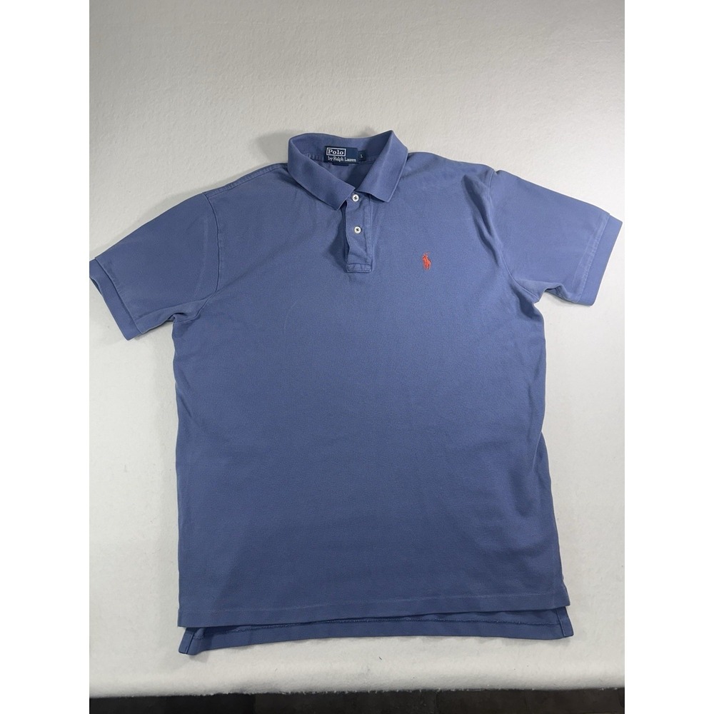 Polo Ralph Lauren Shirt Mens Large Blue Short Sleeve Pique Cotton Pony Logo L